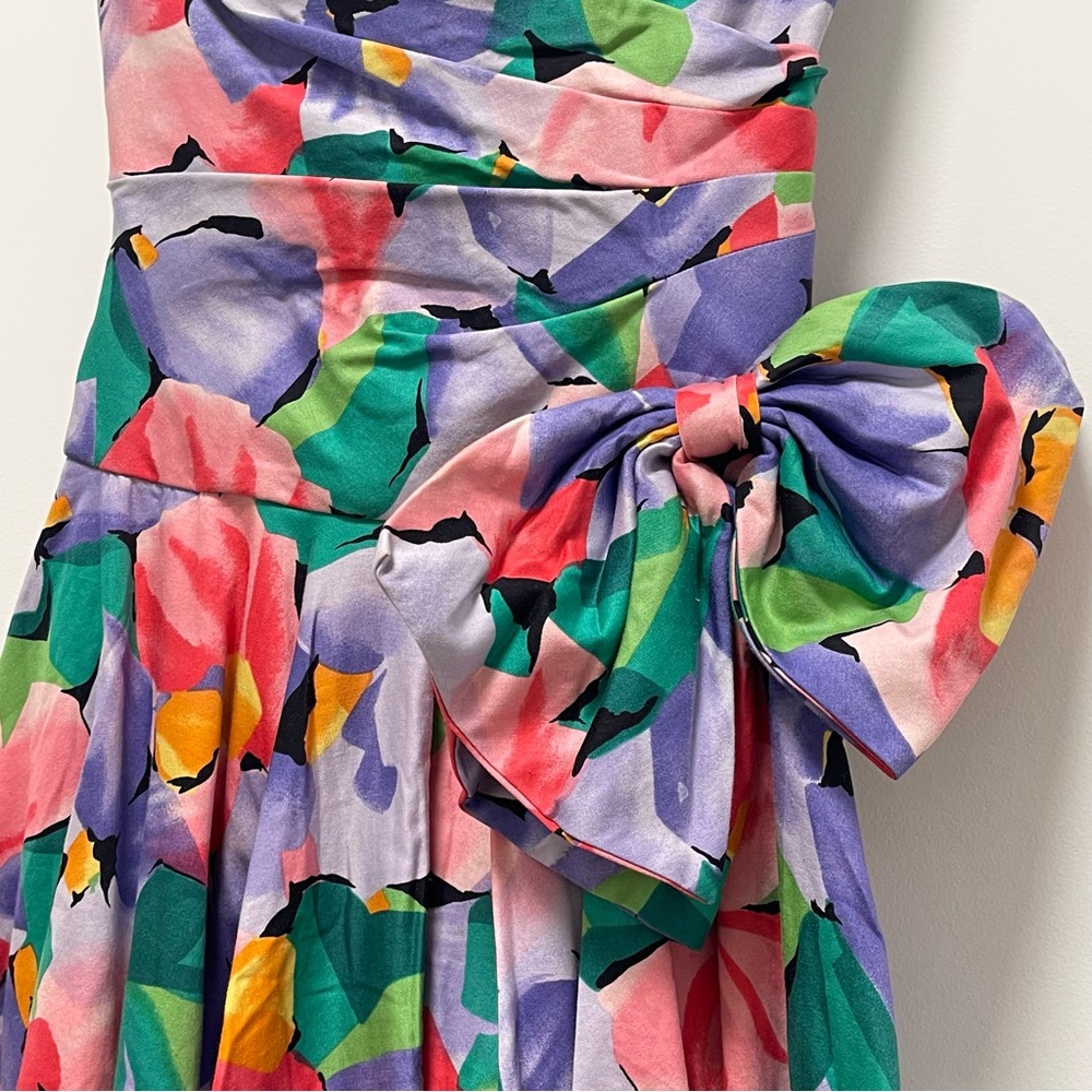 Vintage 1990s A.J. Bari For Neiman Marcus Pink Floral Strapless Bow Dress Size 4 - Picture 4 of 11